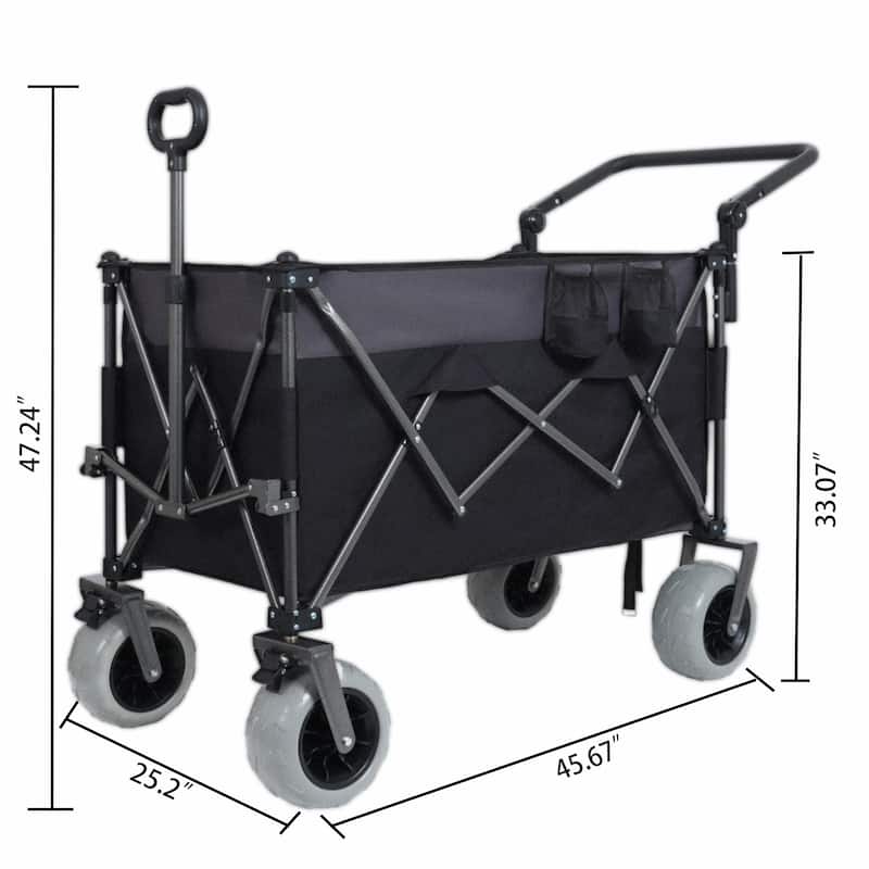 Multi-Functional Push-Pull Folding Wagon Cart with Rotating Handle & 9"x4" Beach Tires