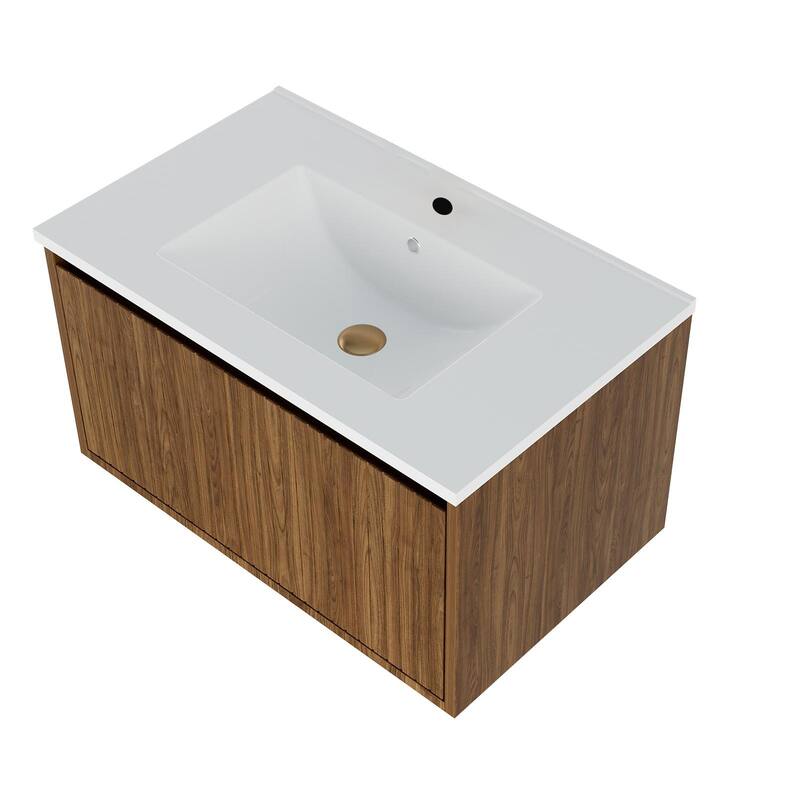 GDFStudio - Ari Modern Aesthetic Freestanding Bathroom Vanity with Ceramic Sink, Soft Close Drawers & Large Storage Spaces