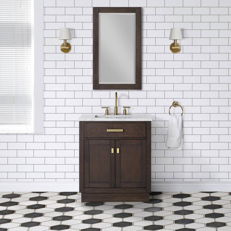 Chestnut 30" Single Bathroom Vanity Vanity with Mirror(s) and Faucet(s) - Brown Oak
