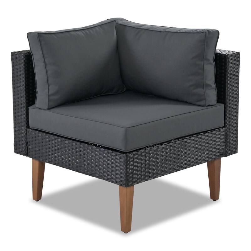 4 Piece Outdoor Furniture Set, All Weather Conversation Set, L-Shape Wicker Sofa Set with Pillows and Coffee Table