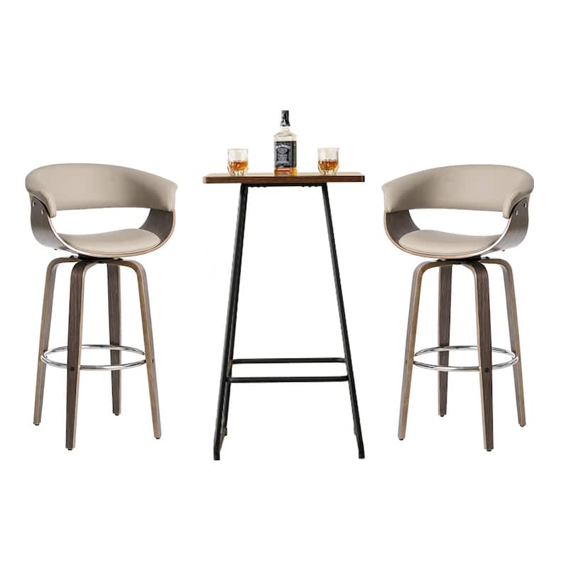 Glitzhome Small Space Set of 3 Swivel High Bar Stool Kitchen Chairs & Square Wood Top Pub Table