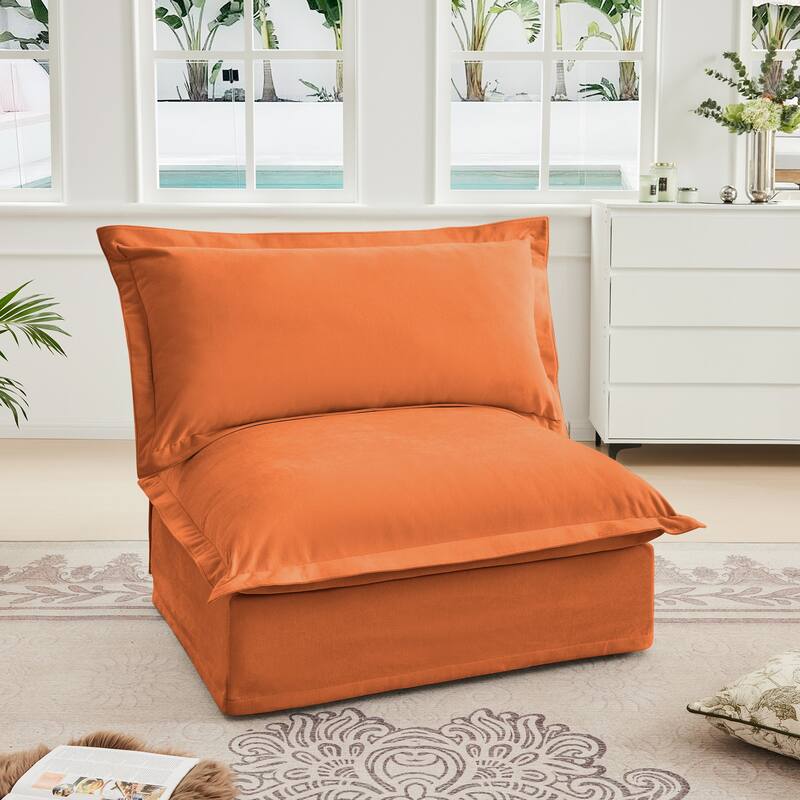 Armless Orange Sofa in Chenille Material