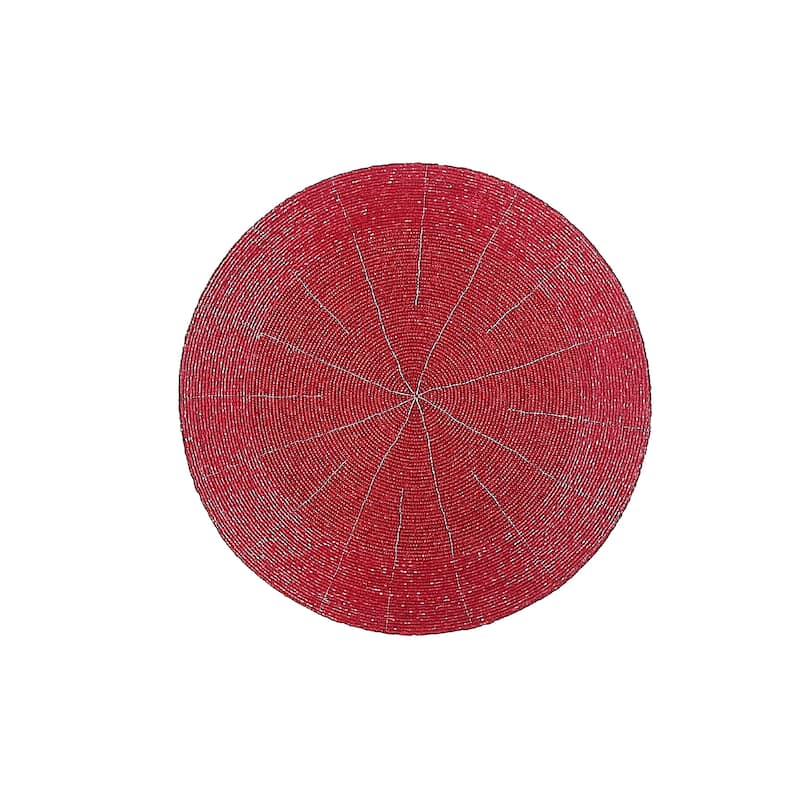 Christmas Beaded Round Placemat Red - Set of 4