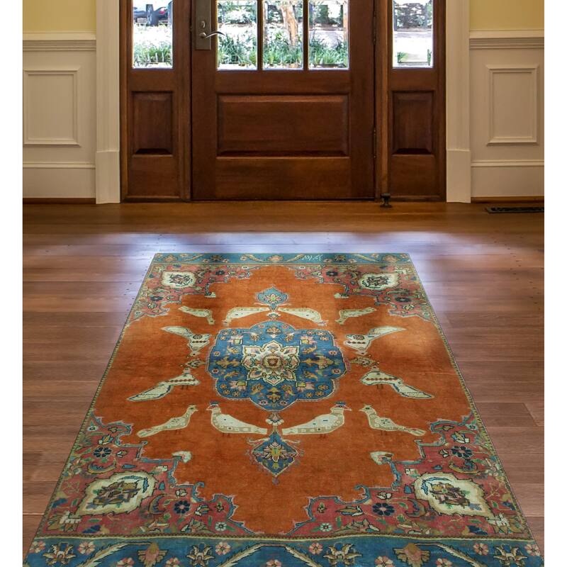 Fine Vintage Distressed Jamil Rust/Blue Rug - 4'1" x 6'3"