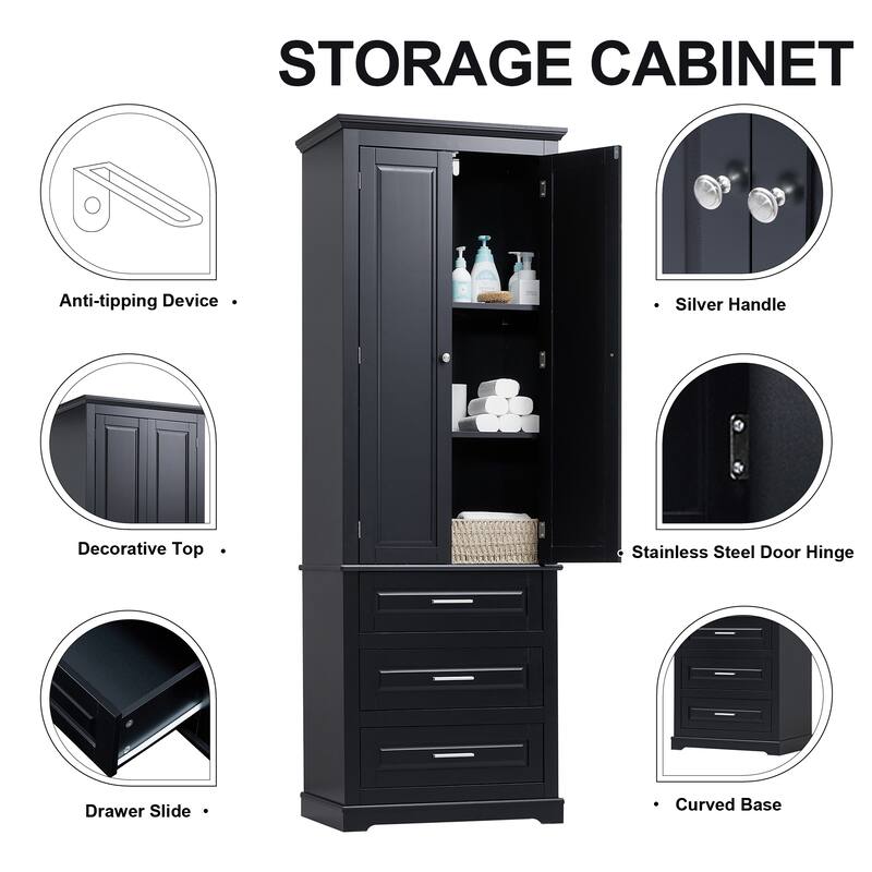 24'' x 15.7'' x 70'' Freestanding Bathroom Cabinet with 3 Drawers