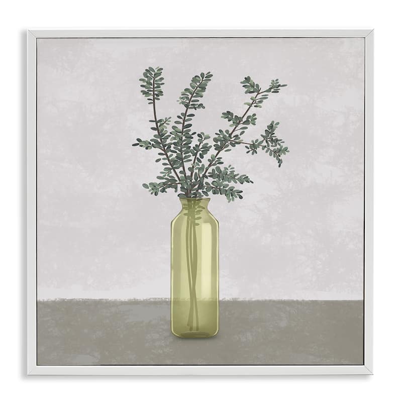 Stupell Plant in Vase Neutral Grey Design Framed Giclee Art Design By Ziwei Li - 12 x 12 - White