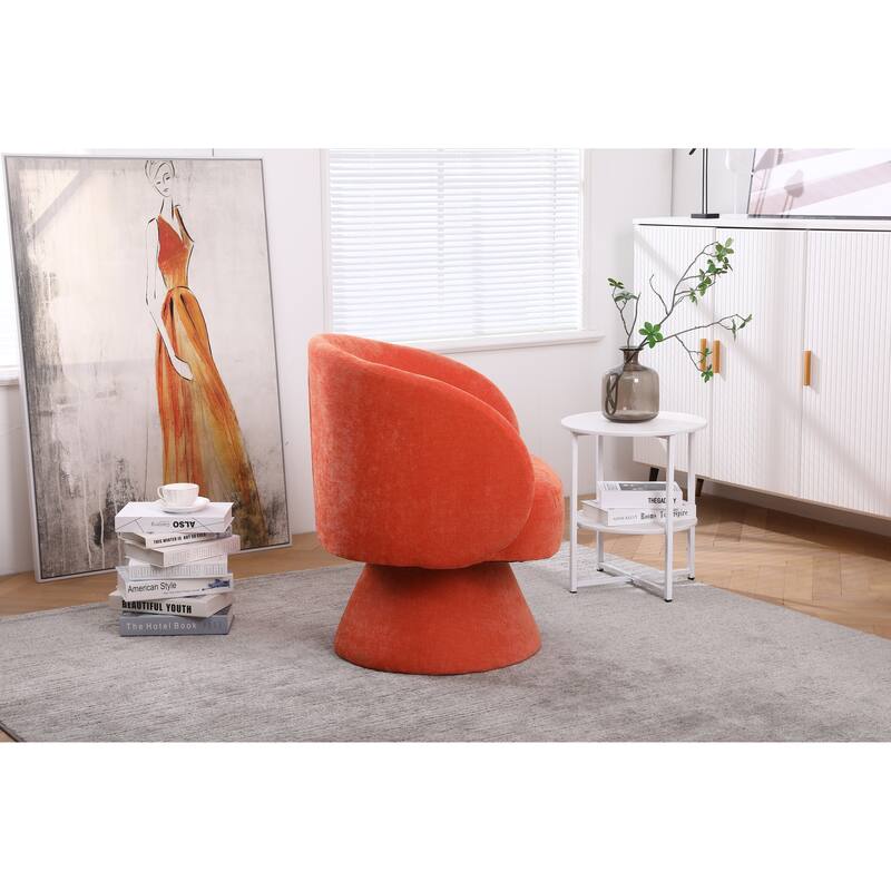 Orange Linen Modern 26.4" Upholstered Swivel Round Barrel Chair with Solid Wood Legs