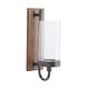 preview thumbnail 3 of 7, Brown Wood Wall Sconce with Glass Holder - 5"L x 8"W x 16"H
