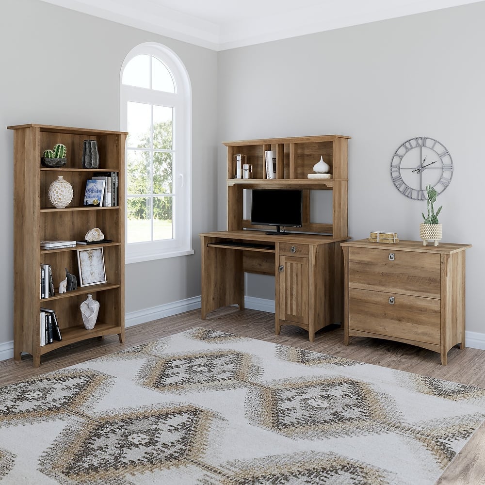 Bush Salinas Mission Desk with Hutch Office Suite in Cape Cod Gray