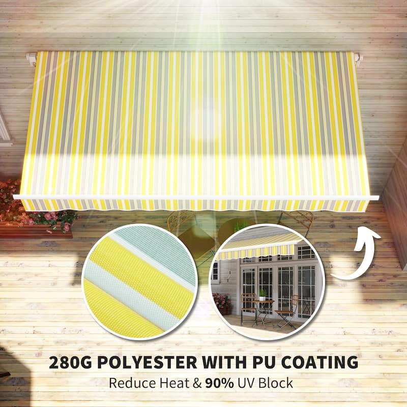 12' x 10' Retractable Awning Sun Shade Shelter with Manual Crank Handle, 280g/m² UV & Water-Resistant Fabric and Aluminum Frame