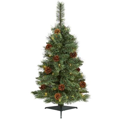 3’ Pre-Lit Mountain Pine Artificial Christmas Tree, Clear LED Lights - 3 Foot