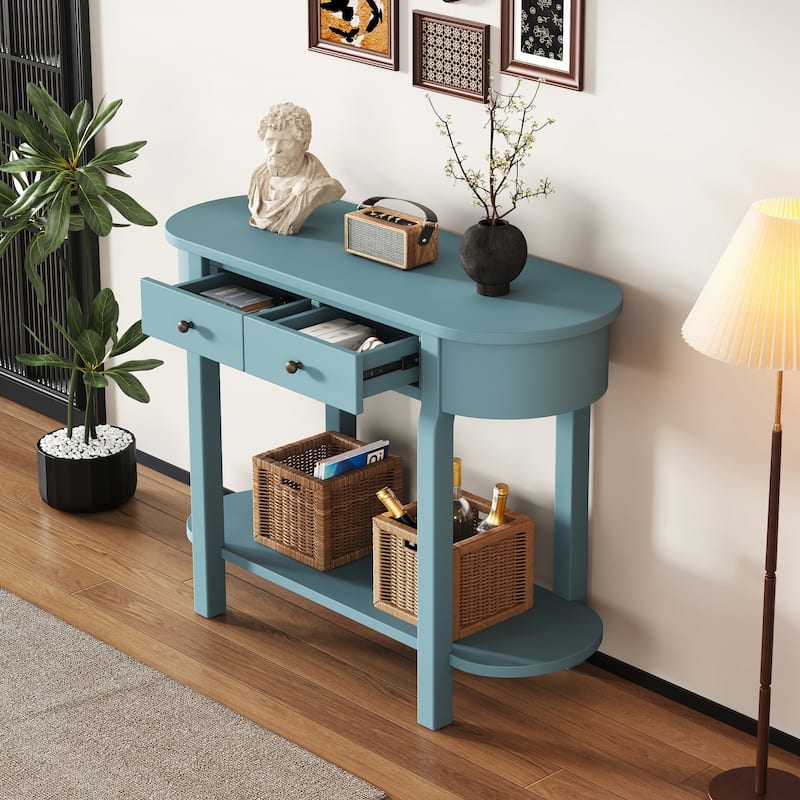 Retro Console Table with Curved Design,Turquoise Green