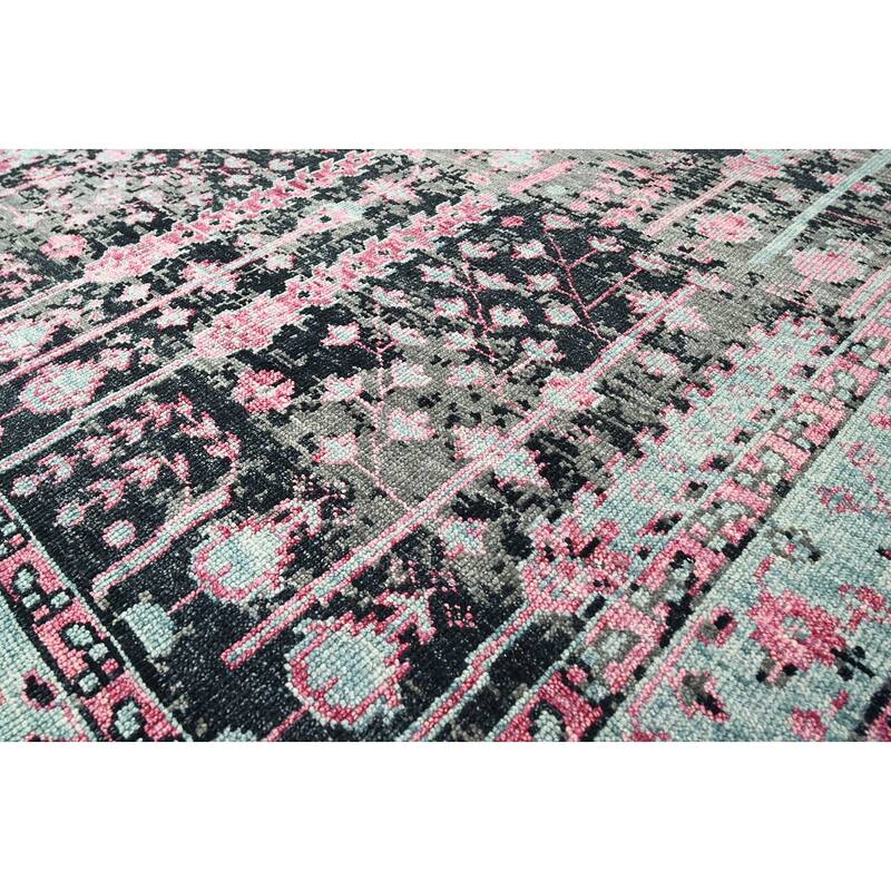 Hand Knotted Turkish Oushak Black Arts & Crafts 100% Wool Area Rug