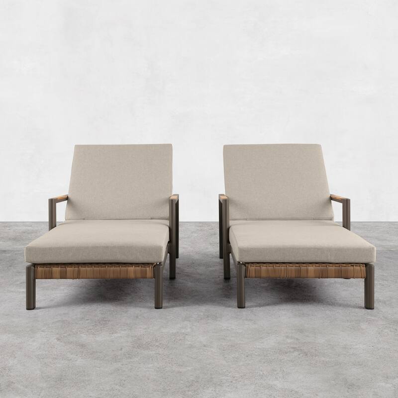Arlo Teak & Wicker Aluminum Dual-Use Outdoor Chaise Lounge (Set of 2)