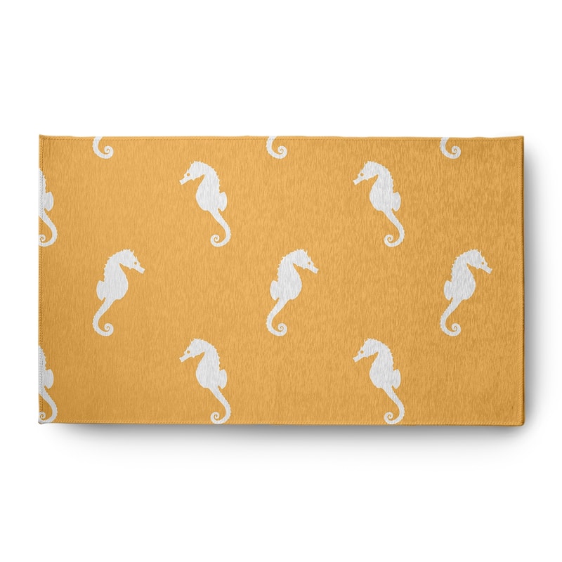 Sea Horses Beach Style Chenille Area Rug - Egg Yolk Yellow - 3' x 5'