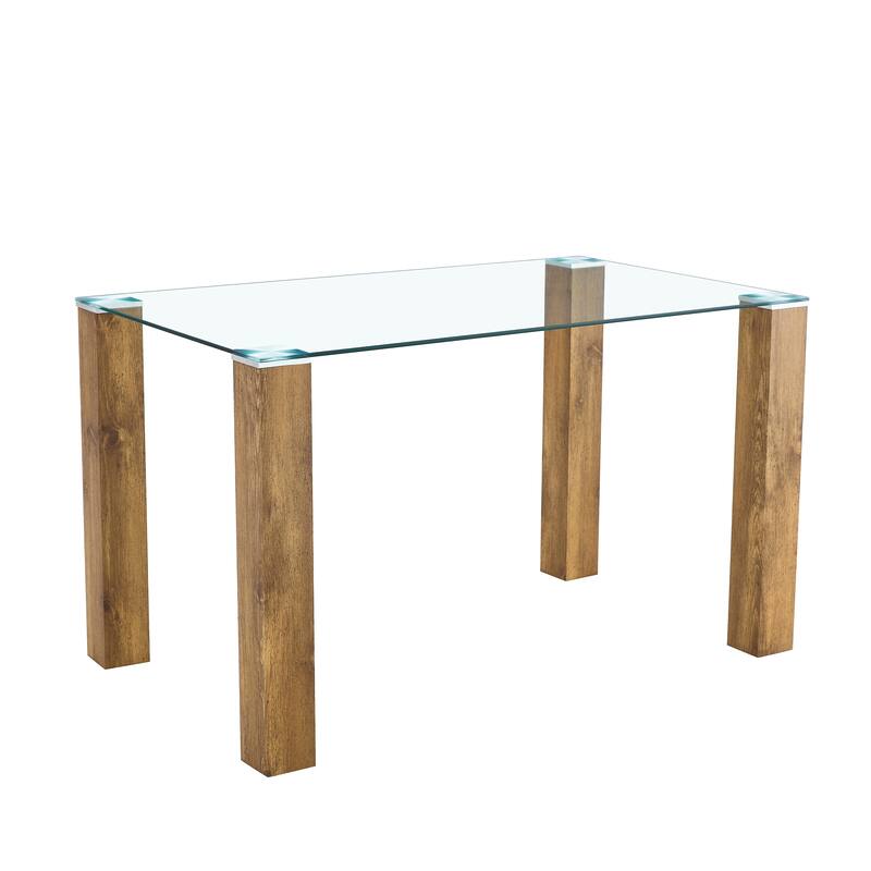 Roomfitters Glass Dining Table with 49.6 Inch Tempered Top and Walnut MDF Legs for Modern Home Interiors