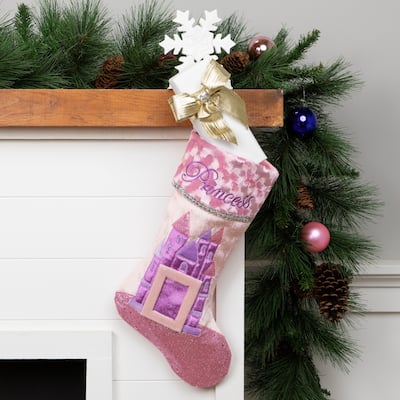 20" Pink and Purple Glitter Princess Christmas Stocking
