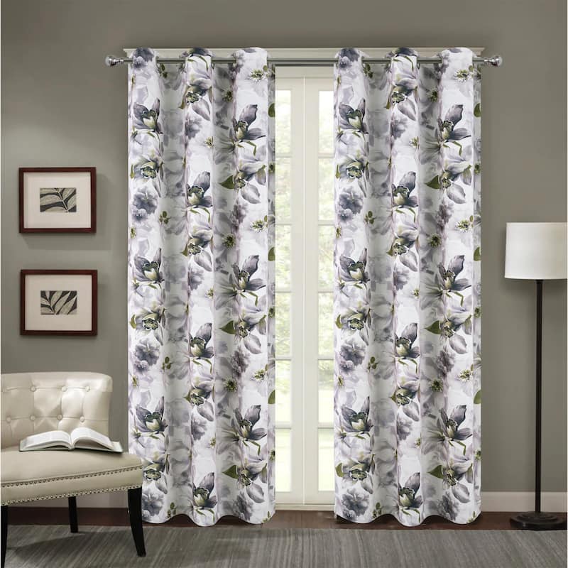 Eden Floral Room Darkening Window Curtain Panel - Silver