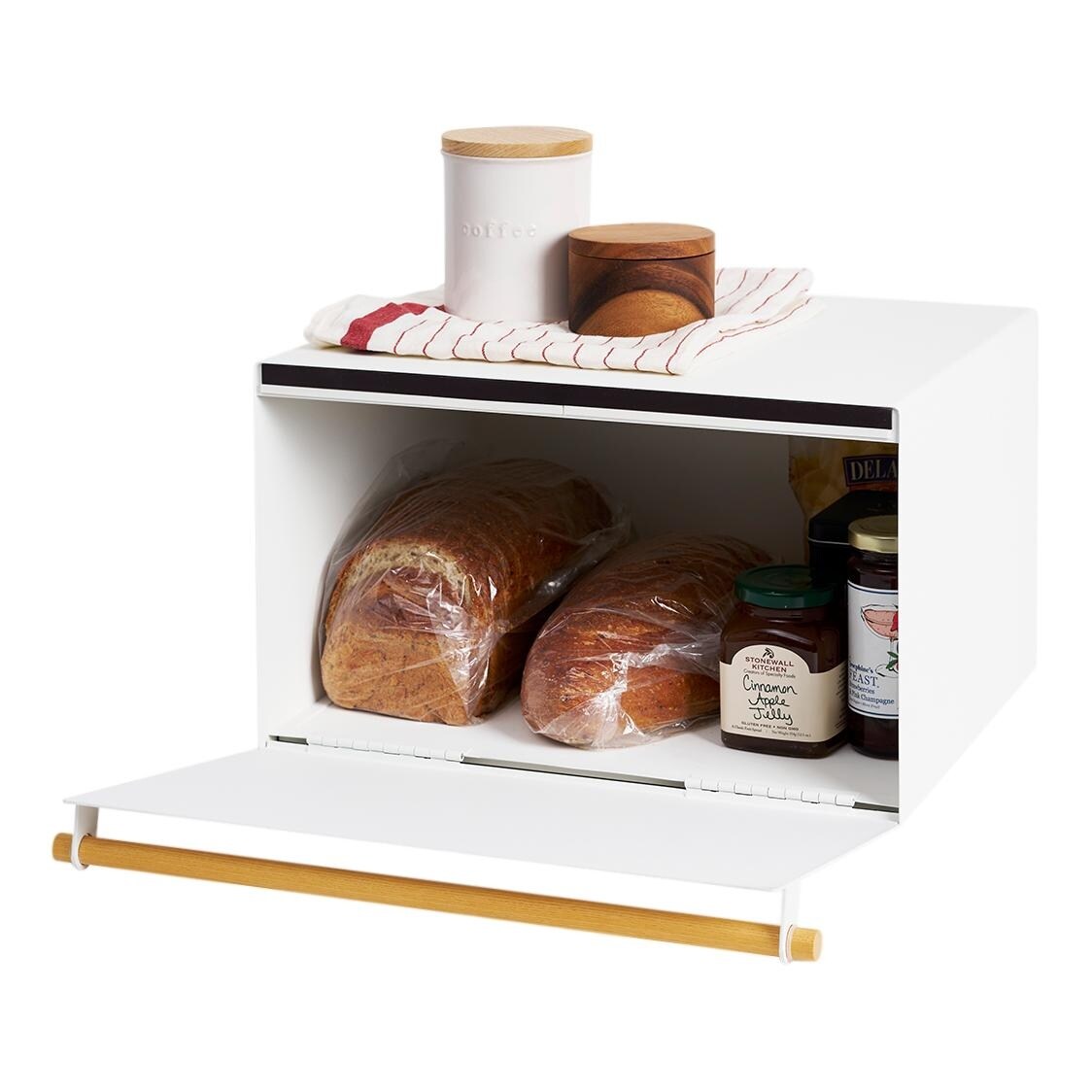 Yamazaki Home Bread Box, Steel and Wood, Holds 22.2 lbs - L 14.37