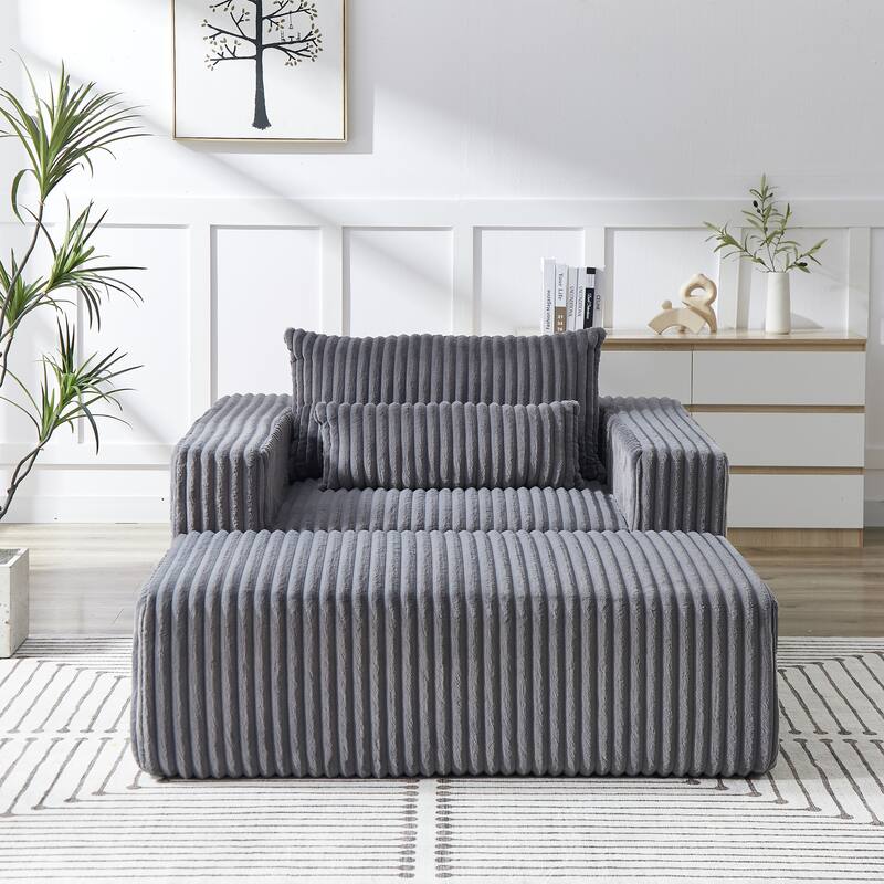 Corduroy Sponge Sofa Lounge Chair with Removable footrest