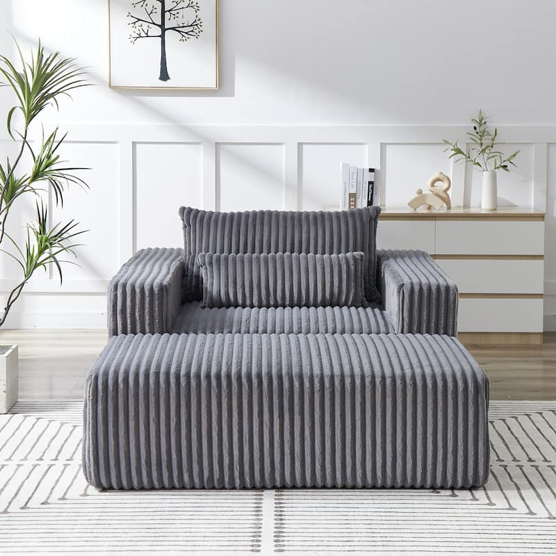 Roomfitters 62.5" Modern Corduroy Lounge Chair with Removable Ottoman, Stylish Sleeper Sofa with Pillows, for Living Room - Grey - 75 inch