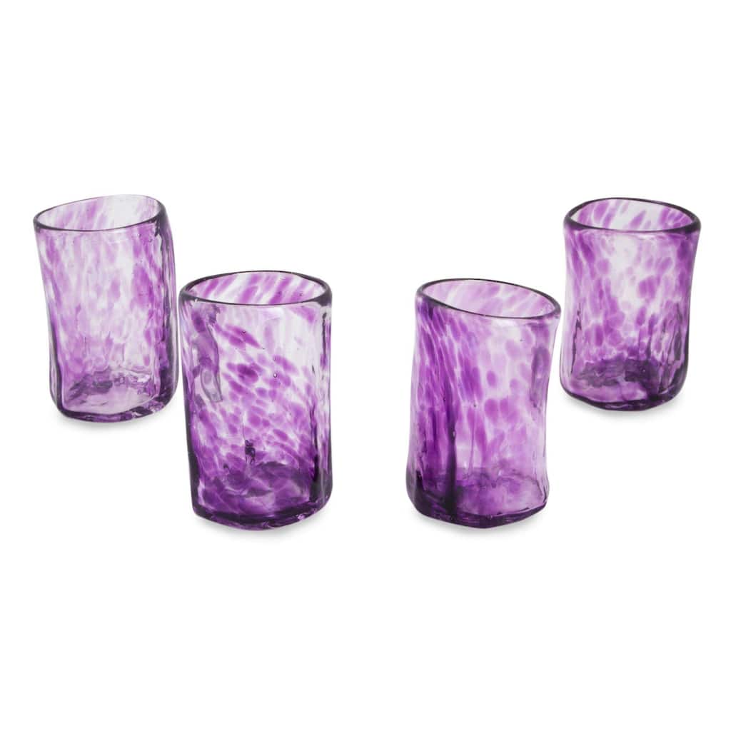 Handmade Lilac Mist Blown Glass Shot Glasses (Set Of 4) Mexico - 2.8" H x 1.9" Diam.