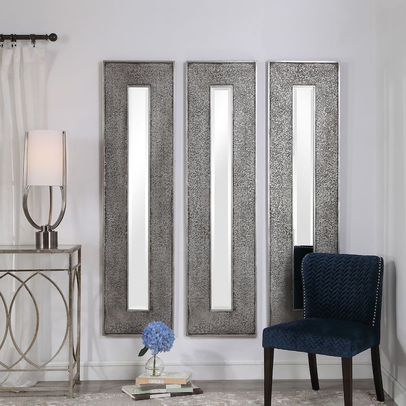 Uttermost Bannon 73" x 19" Contemporary Slim Decorative Wall Mirror - Silver Leaf