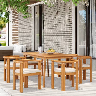 Christopher Knight Home - Davis Acacia Wood Outdoor 7 Piece Dining Set with Polyester Cushion - 7 Piece