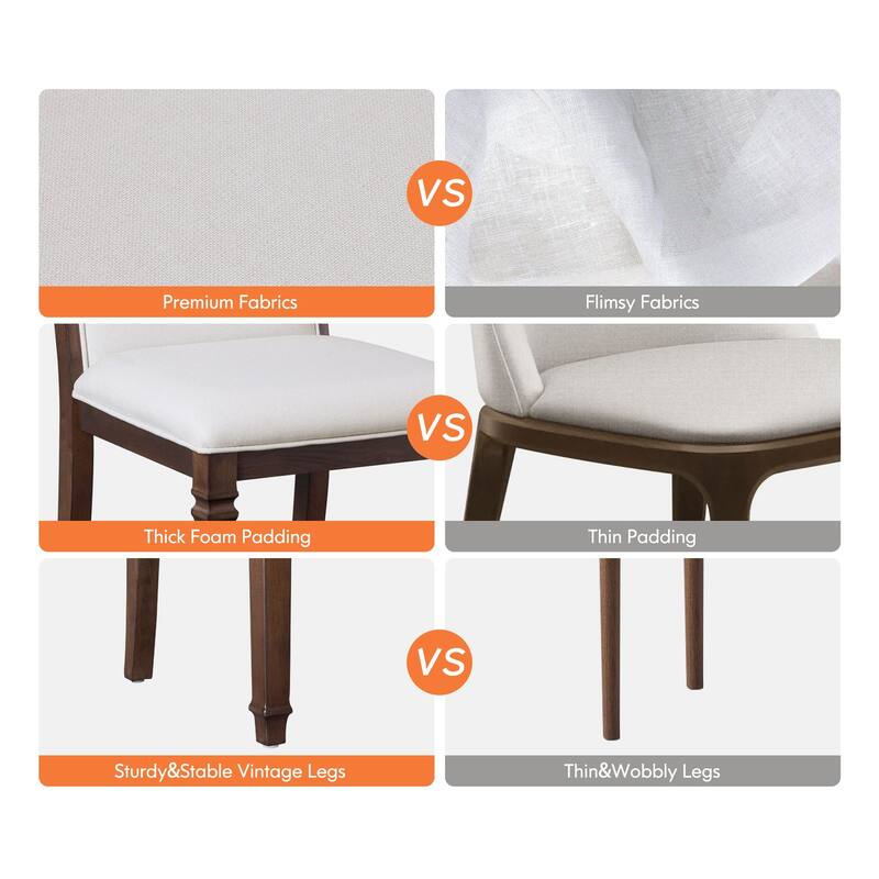 Farmhouse Dining Chair and Bench Set, Solid Wood Upholstered Armless Chair and Dining Bench with Turned Legs