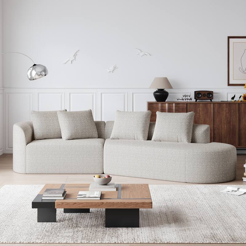 Modular Curved Sectional Sofa, Oversized Chenille Cloud Couch, Compressed Upholstered Sofa with 4 Throw Pillows