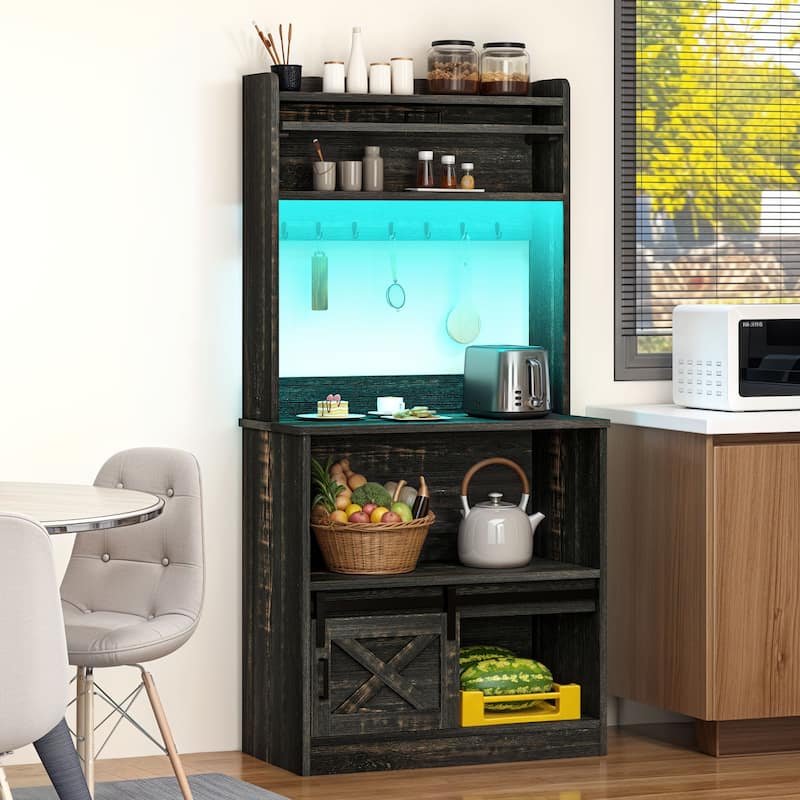 Moasis Farmhouse Kitchen Bakers Rack with Storage Shelves Microwave Oven Stand