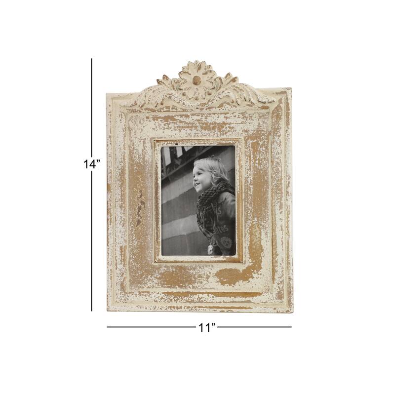 White Wooden Handmade Intricate Carved 1 Slot Scroll Photo Frame