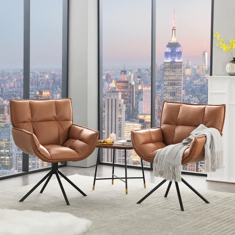 Faux Leather Upholstered Swivel Club Chair Accent Armchair (Set of 2)