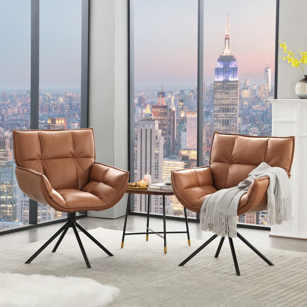 Faux Leather Upholstered Swivel Club Chair Accent Armchair (Set of 2)