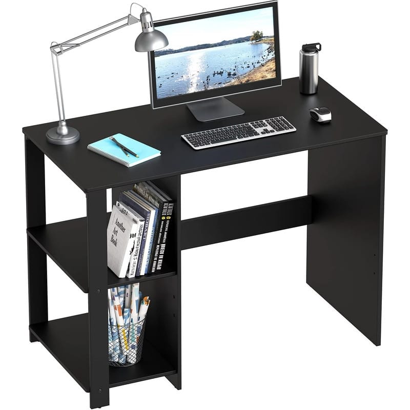 Home Office Computer Desk with Shelves - Black
