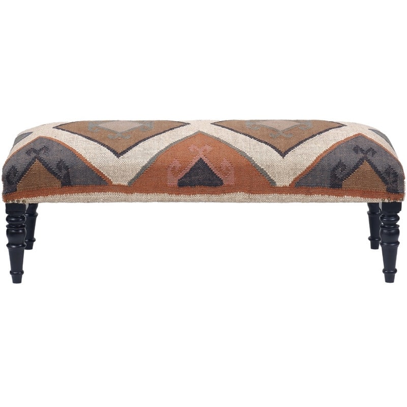 Handmade Kilim Upholstered Wooden Bench (India) - 48" W x 16" L x 18" H