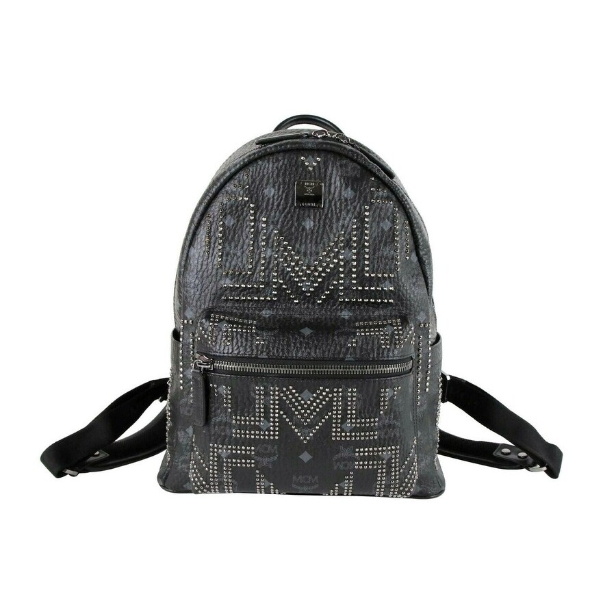 mcm black studded backpack