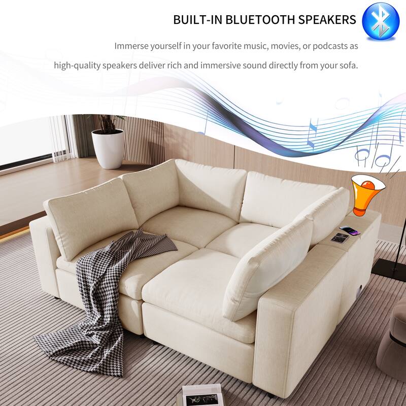 Upholstered Modular Sofa with Storage Space and USB Charge Ports, Sectional sofa Recliner Sofa with Wireless Charging