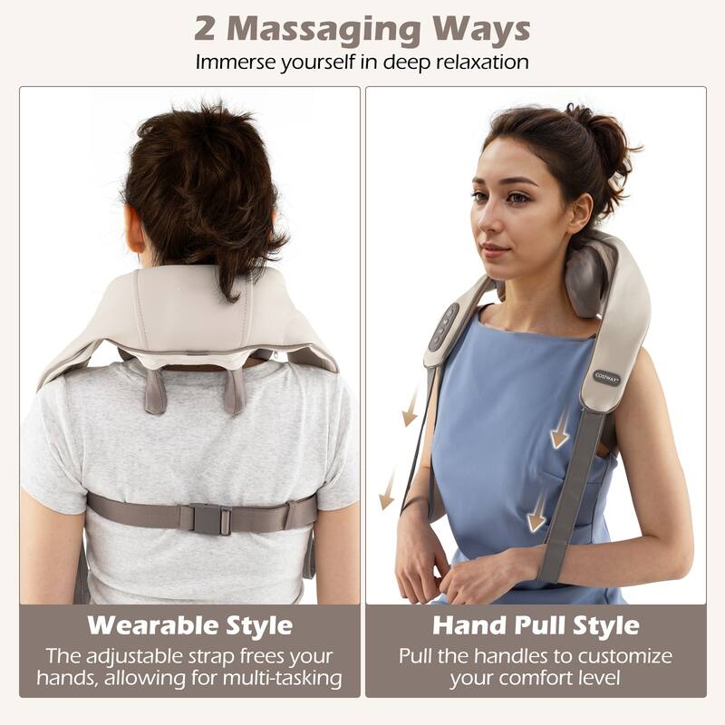 Electric Shiatsu Neck and Shoulder Massager with Adjustable Straps and Soothing Heat Function - 7" x 20" x 6.5"