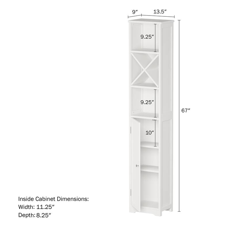 White Engineered Wood 67-Inch Tall Tower Bathroom Linen Cabinet - 67" Tall