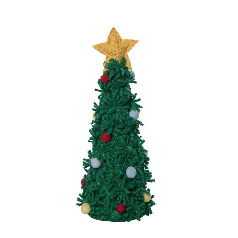 Transpac Polyester 14.25 in. Green Christmas Plush Light Up Fuzzy Tree Decor