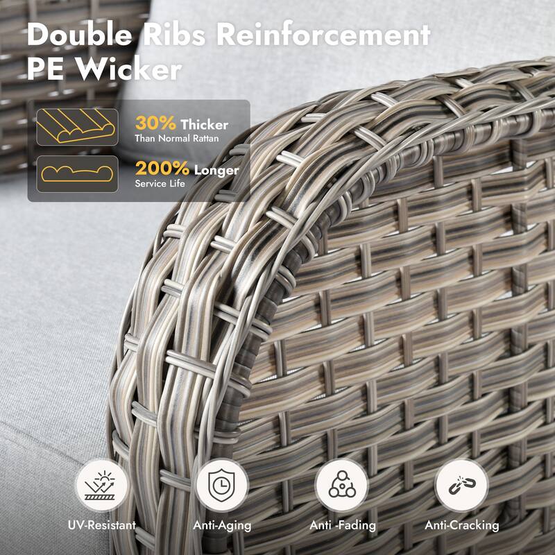 OVIOS 6 Pieces Wide Arm T shaped Seat Curved Swivel Chair Set With Solar-Powered Table