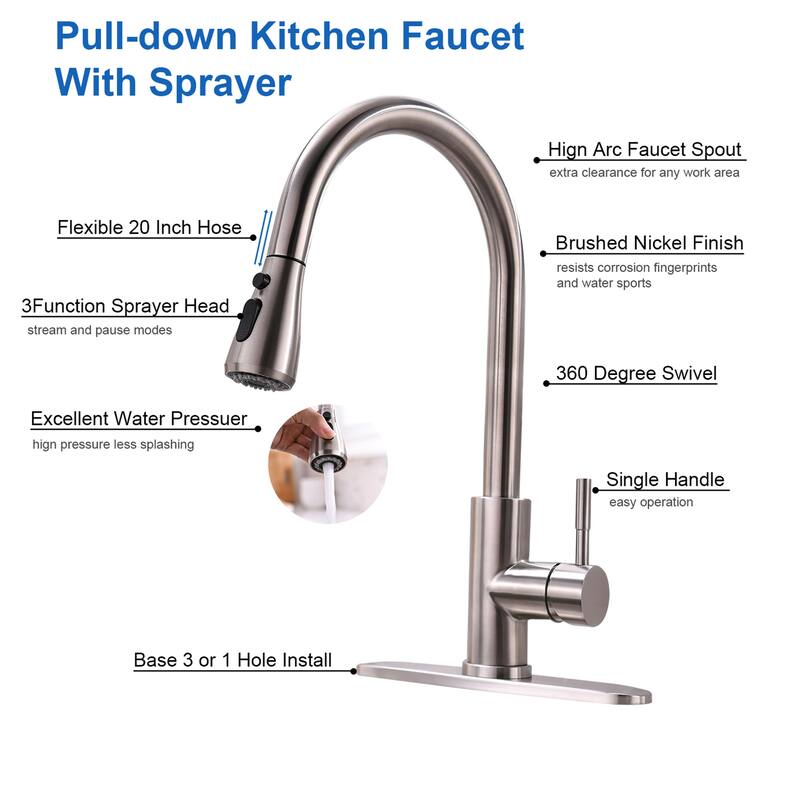 Single-Handle Pull-Down Sprayer Kitchen Faucet with Soap Dispenser