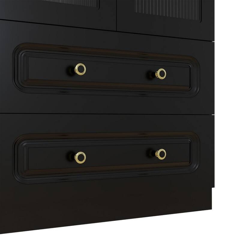 HomeRoots 71" Black Wood Two Door Two Drawer Combo Dresser