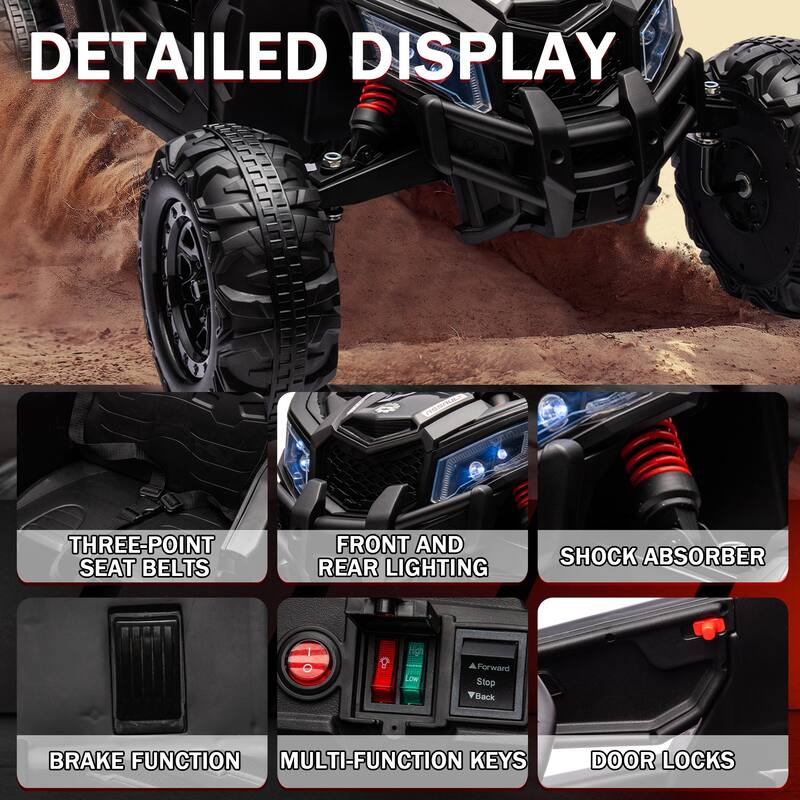 12V LED Lights UTV ride on car for kid with Remote Control,3-Point Safety Harness and Music Player