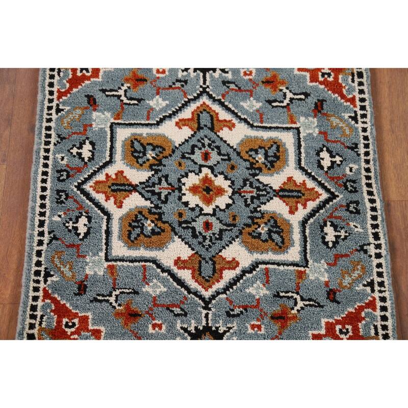 Geometric Blue Kazak Indian Foyer Rug Hand-Knotted Wool Carpet - 2'0" x 3'0"