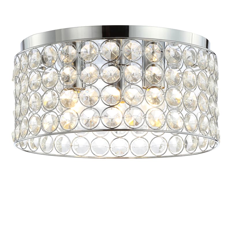 Evelyn 15" 3-Light Crystal/Metal LED Flush Mount, Chrome by JONATHAN Y