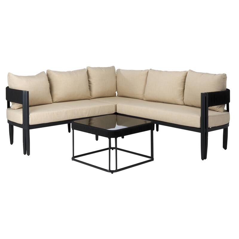 SAFAVIEH Outdoor Living Viola Corner Set. - 78"W x 28"D x 26"H - Black/Taupe.