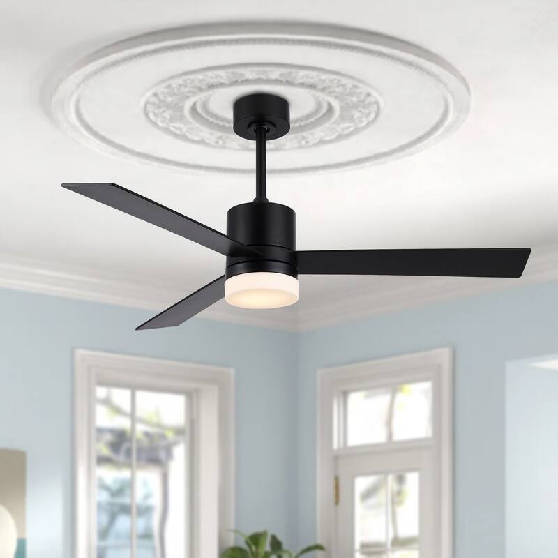 GetLedel 52" Modern 3-Blade Black Ceiling Fan with LED Light and Remote Control