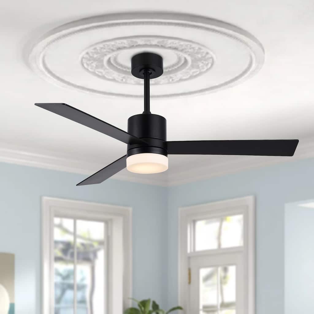 GetLedel 52" Modern 3-Blade Black Ceiling Fan with LED Light and Remote Control